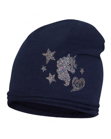 Tmavomodrá detská čiapka s trblietavým jednorožcom LEOPOLDINA Broel 47