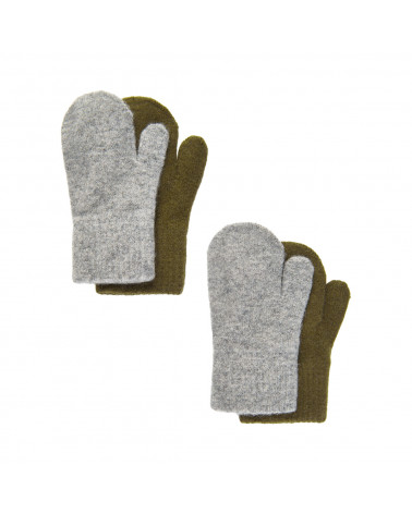 2-pack zeleno-sivé vlnené rukavice pre malé deti Military Olive CeLaVi 3-6R